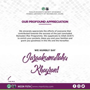 MSSN FUTA Ramadan Appreciation Message
